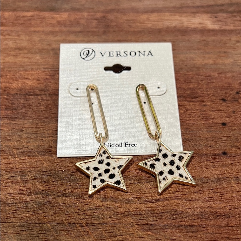 Versona Gold Star Earrings with Black Spots